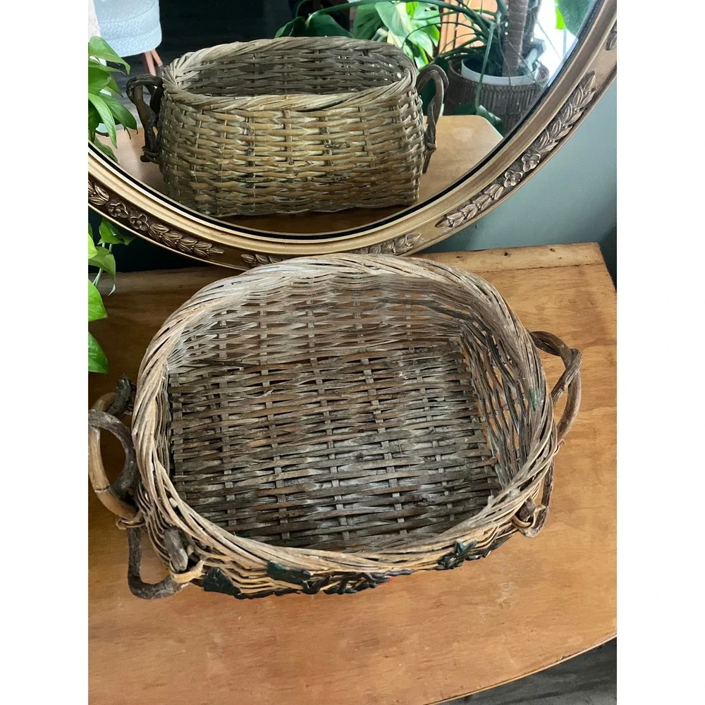 Vintage Handcrafted Strawberry Basket Wild Vine Woven Handles Cottagecore